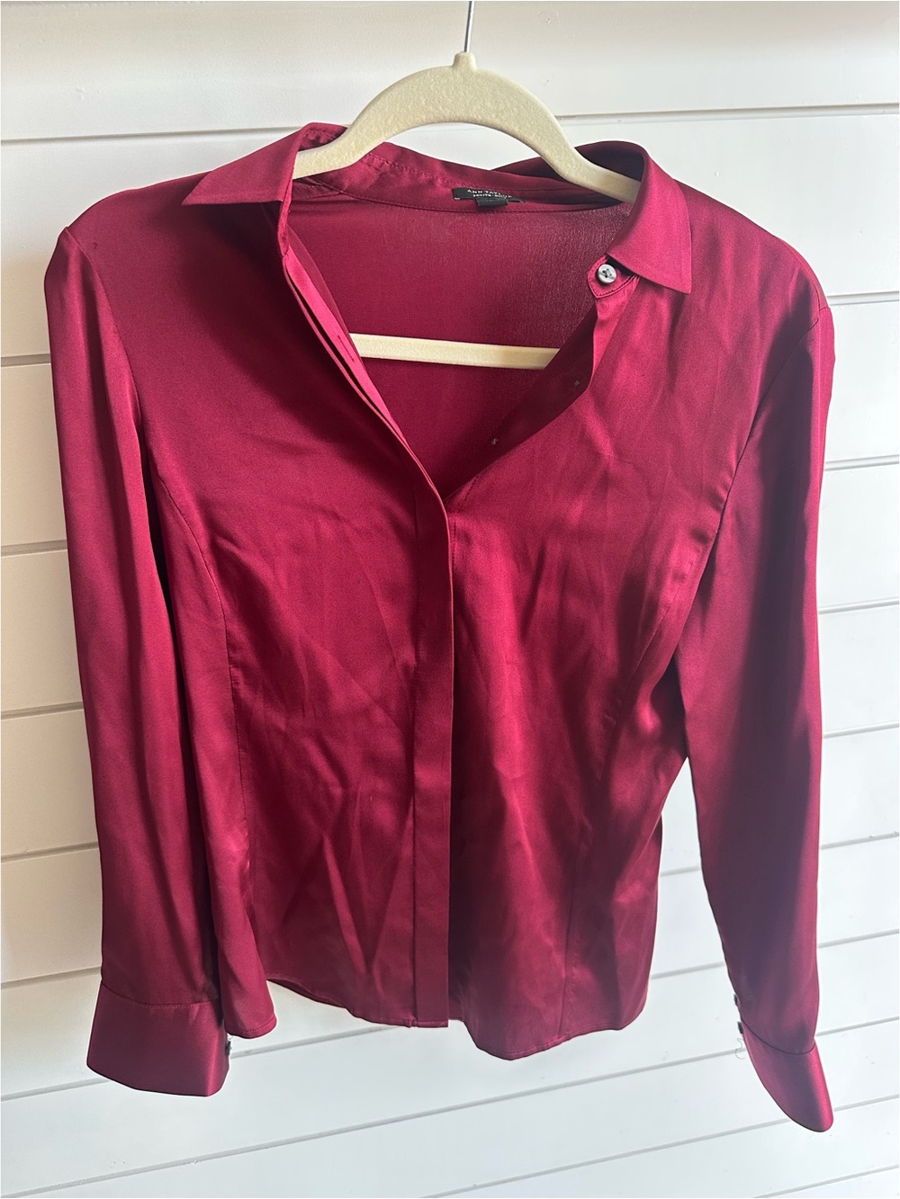 Ann Taylor Burgundy Satin Button-Down Shirt